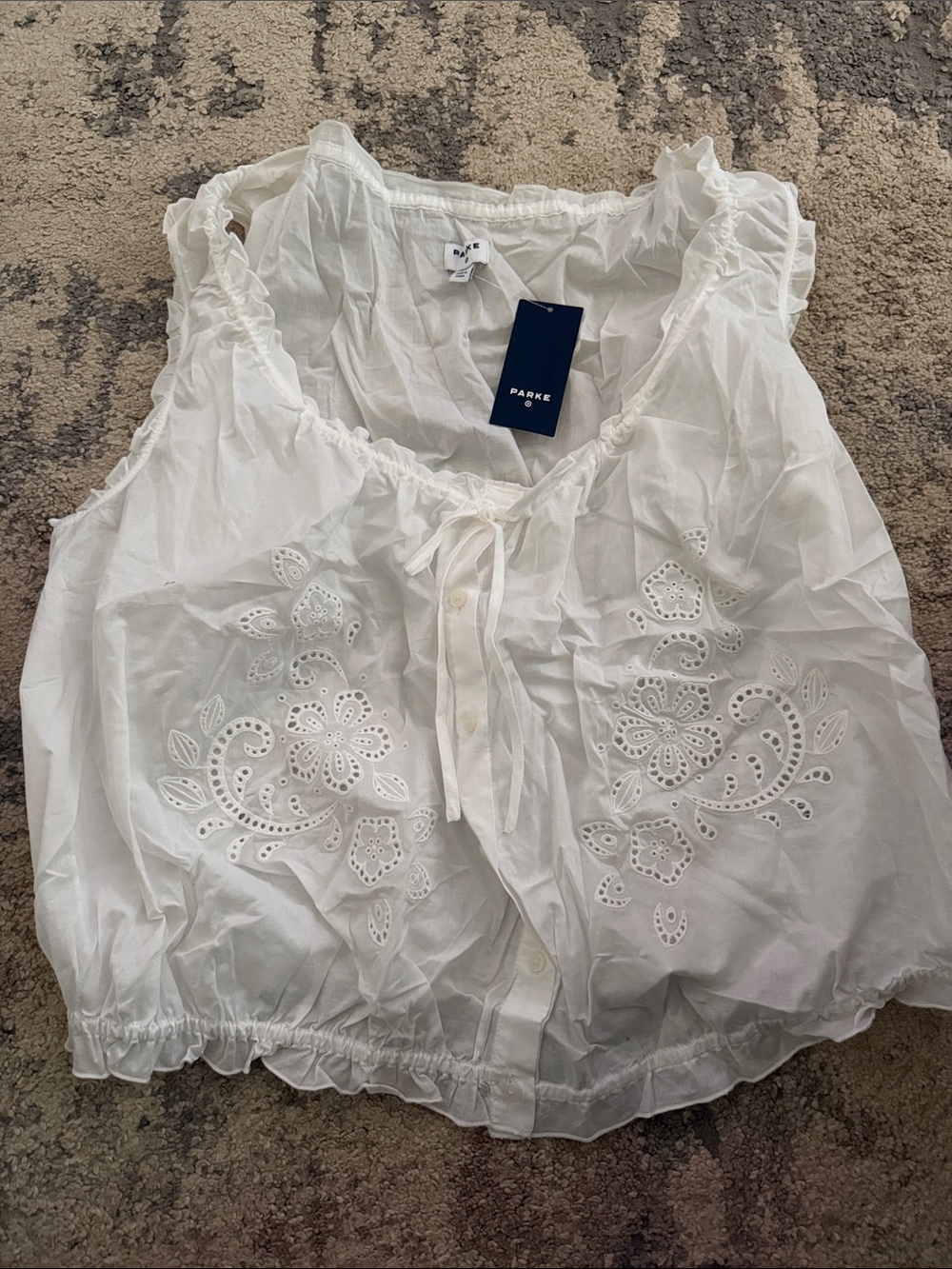 PARKE- White Embroidered Cotton Tank Top-XXL